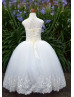 Beaded Ivory Lace Tulle Keyhole Back Flower Girl Dress